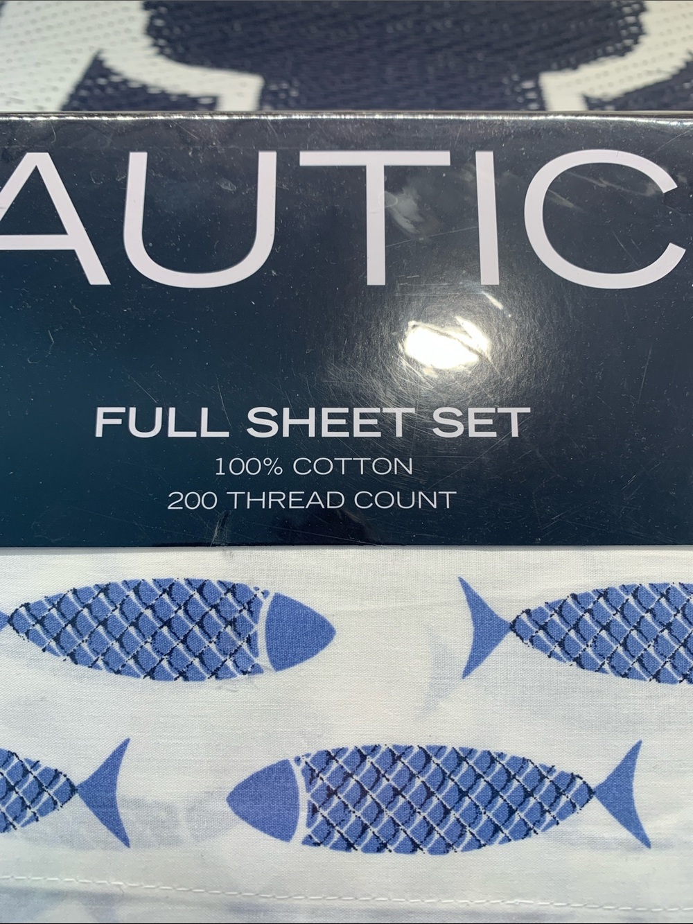 NEW Nautica Woodblock Blue Fish Cotton Full Sheet Set - Picture 4 of 10